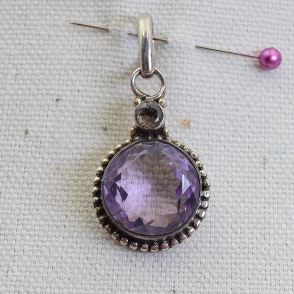 Vintage Amethyst, Spinel, & Sterling Silver Pendant Estate Jewelry